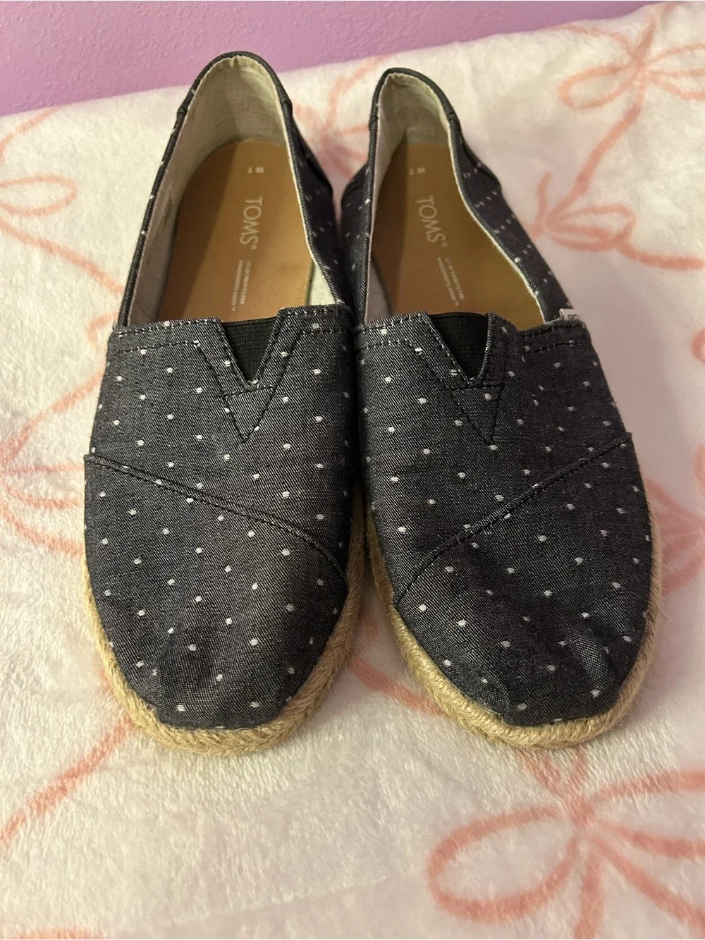 Toms Black Dot Espadrille Slip-On Flats
